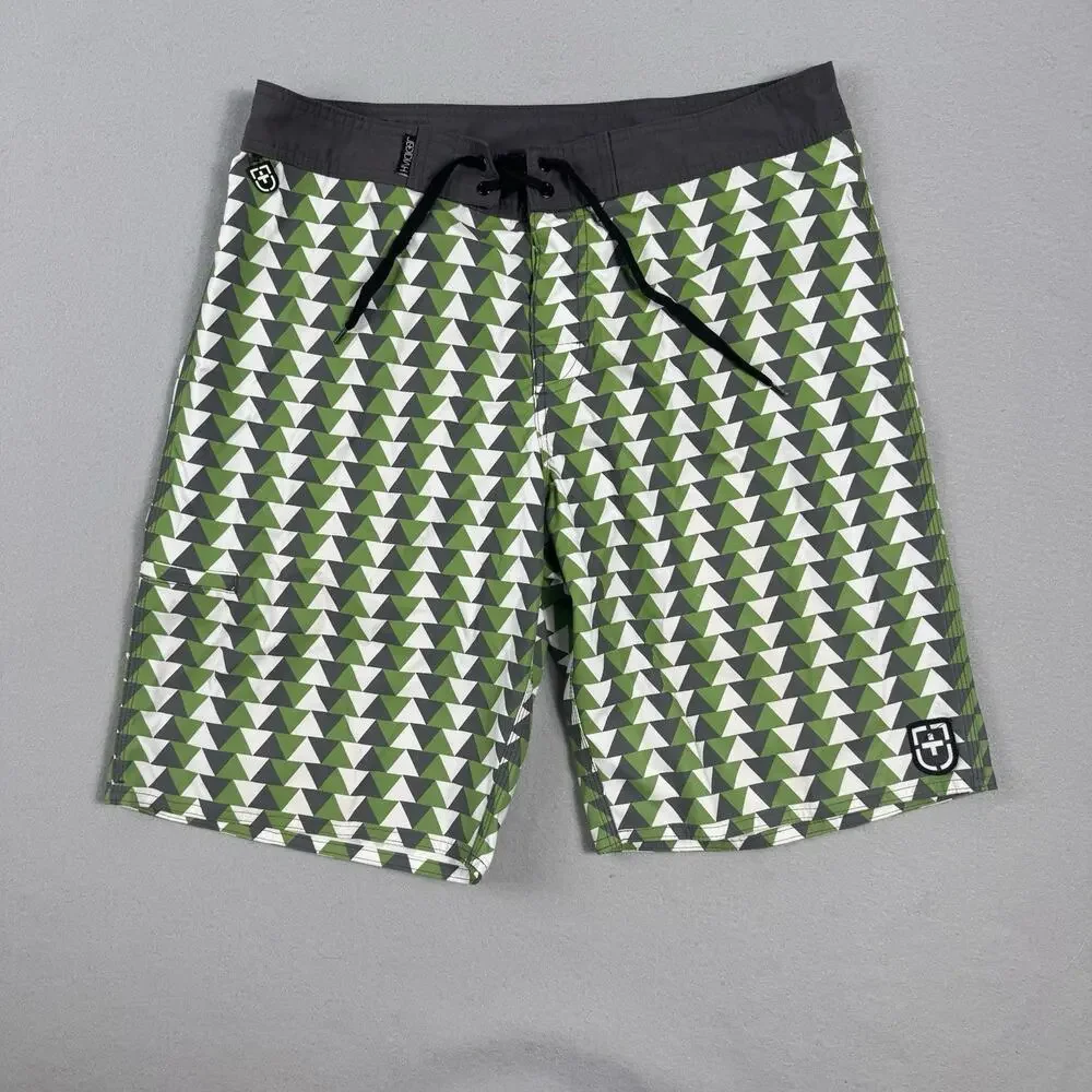 Jedidiah Men’s Board Shorts‎ Size 34 Green Gray Triangle Surf Swim USA